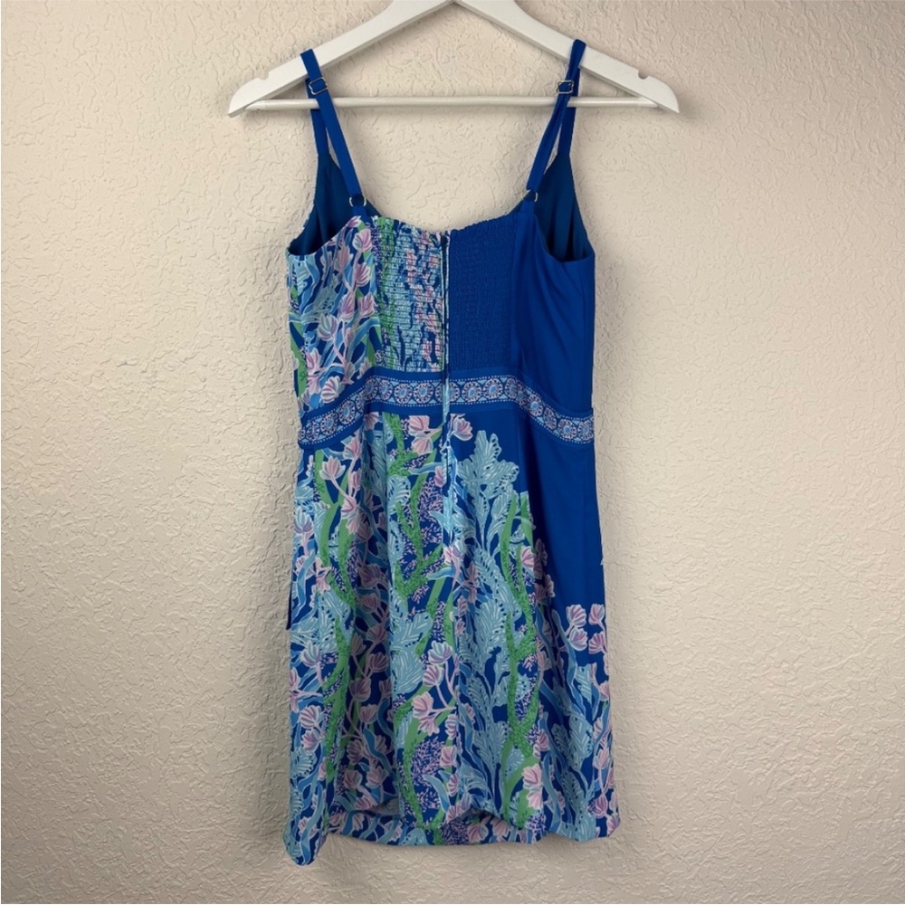 Lilly Pulitzer Blue Floral Wrap Jumpsuit with Pink & Aqua Accents - Picture 3 of 4